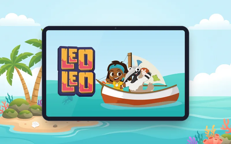 Eulogia and Cleto, the Leo Leo characters, sailing a boat on the sea